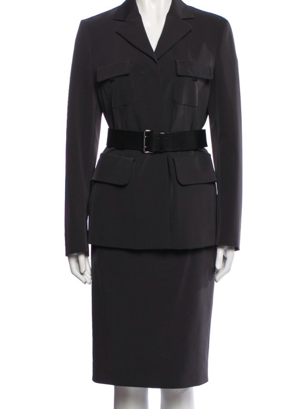 Prada Black Belted Two-Piece Skirt Suit